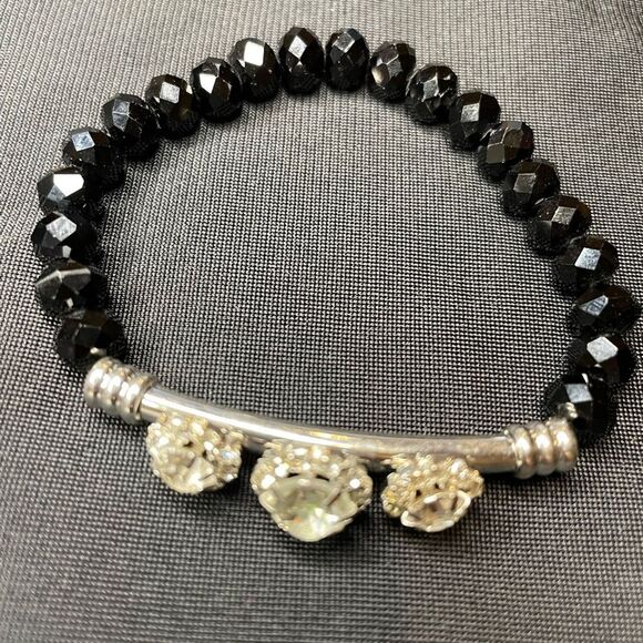 Black beaded bracelet With Faux Diamonds, stretch, Women’s Jewelry - Picture 6 of 6